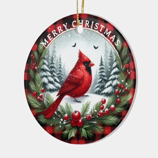 Red Cardinal with Holly Berries Keramisch Ornament (Links)