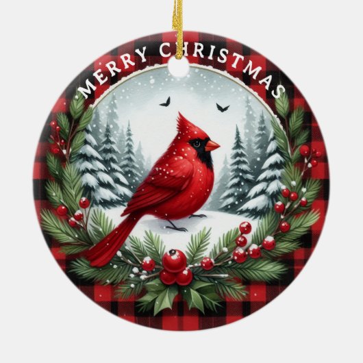 Red Cardinal with Holly Berries Keramisch Ornament (Achterkant)