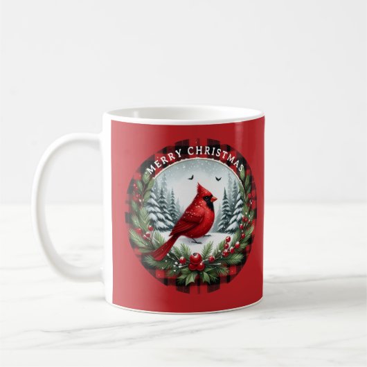 Red Cardinal with Holly Berries Koffiemok (Links)