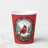 Red Cardinal with Holly Berries Papieren Bekers (Achterkant)