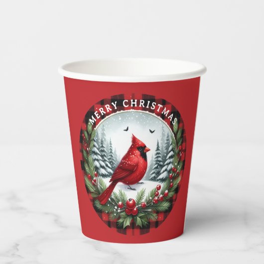 Red Cardinal with Holly Berries Papieren Bekers (Achterkant)