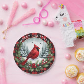 Red Cardinal with Holly Berries Papieren Bordje (Feest)