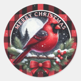 Red Cardinal with Holly Berries Ronde Sticker