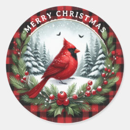 Red Cardinal with Holly Berries Ronde Sticker