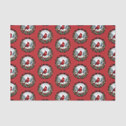 Red Cardinal with Holly Berries Tissuepapier (Voorkant)