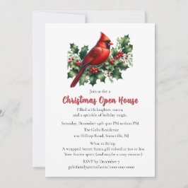 Red Cardinal with Holly Christmas  Open House  Kaart