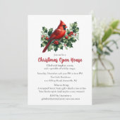 Red Cardinal with Holly Christmas  Open House  Kaart (Staand voorkant)
