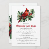 Red Cardinal with Holly Christmas  Open House  Kaart (Voorkant / Achterkant)