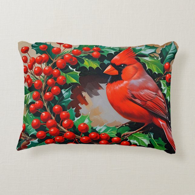 Red Cardinal with Wreath Accent Kussen (Achterkant)