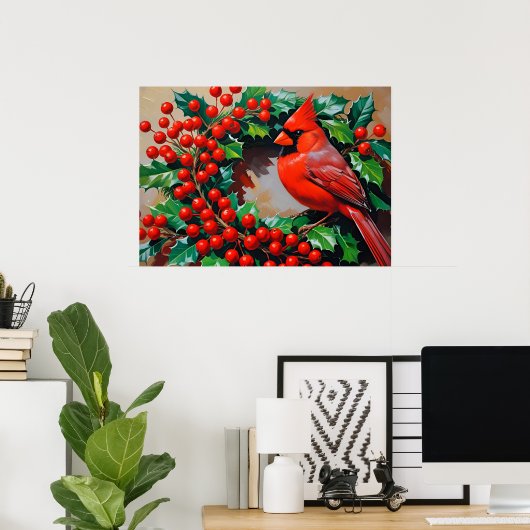 Red Cardinal with Wreath Poster (Thuiskantoor)