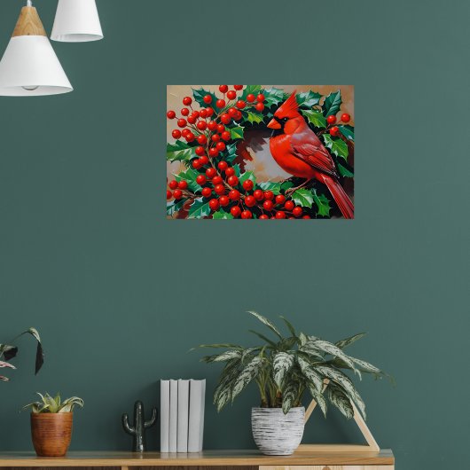 Red Cardinal with Wreath Poster (Woonkamer 1)