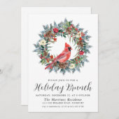 Red Cardinal Wreath Holiday Brunch Kaart (Voorkant / Achterkant)