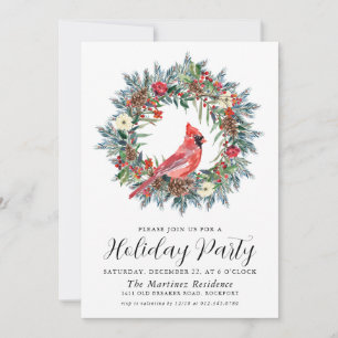 Red Cardinal Wreath Holiday Party Kaart