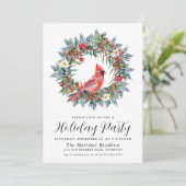 Red Cardinal Wreath Holiday Party Kaart (Staand voorkant)
