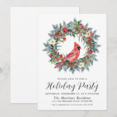 Red Cardinal Wreath Holiday Party Kaart (Voorkant / Achterkant)