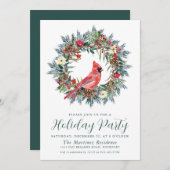 Red Cardinal Wreath Party Brunch Kaart (Voorkant / Achterkant)