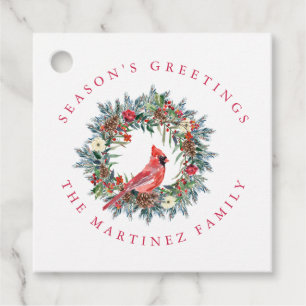 Red Cardinal Wreath Season's Groeten Gift Labels