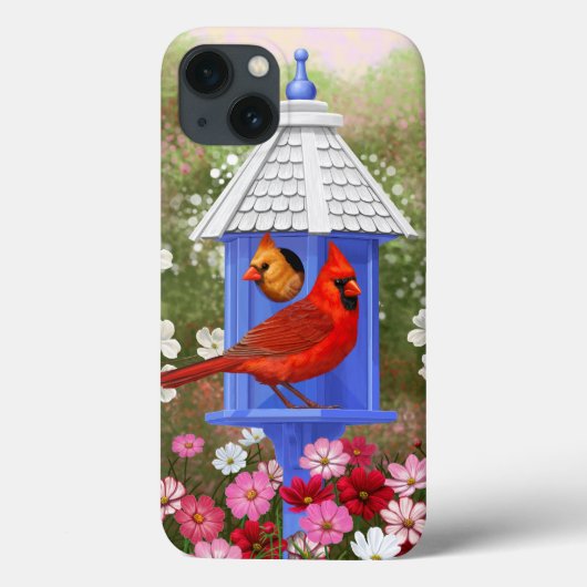 Red Cardinals Bird House Flower Garden Case-Mate iPhone Case (Achterkant)