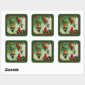 Red Cardinals en Holly Green Vierkante Sticker (Vel)