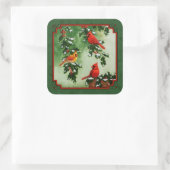 Red Cardinals en Holly Green Vierkante Sticker (Tas)