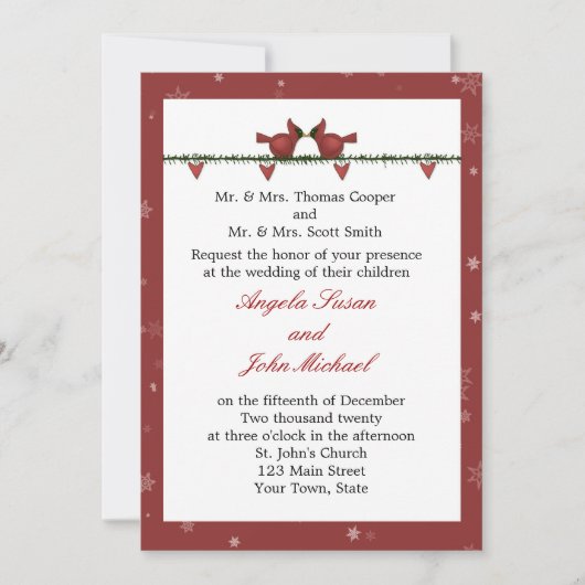 Red Cardinals Holiday Winter Wedding Kaart (Voorkant)