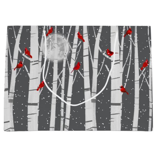 Red Cardinals In Birch Trees In Moonlight Groot Cadeauzakje (Voorkant)