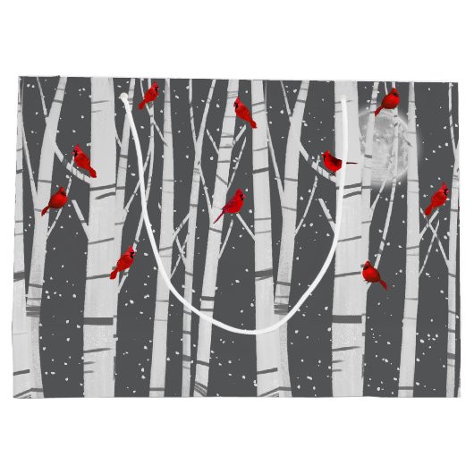 Red Cardinals In Birch Trees In Moonlight Groot Cadeauzakje (Achterkant)