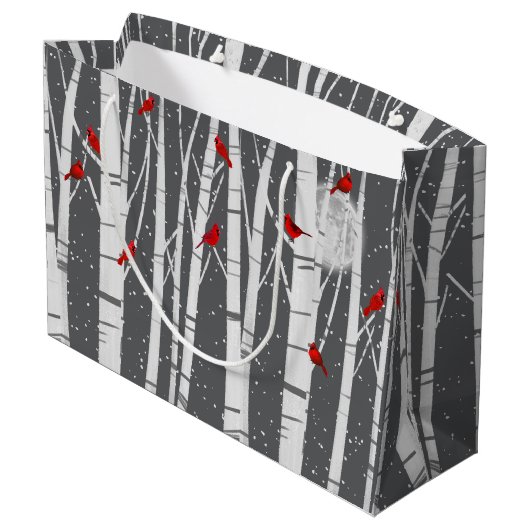 Red Cardinals In Birch Trees In Moonlight Groot Cadeauzakje (Achterkant Gekanteld)