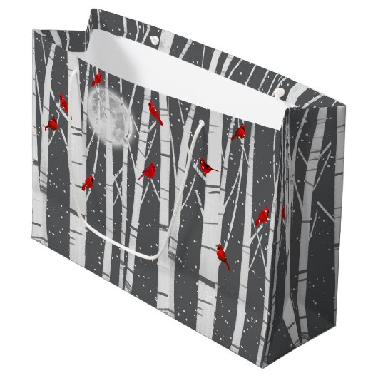 Red Cardinals In Birch Trees In Moonlight Groot Cadeauzakje (Voorkant Gekanteld)