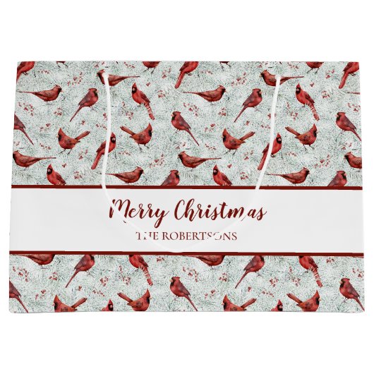 Red Cardinals Kerstmis Snowy Pine op maat Groot Cadeauzakje (Voorkant)