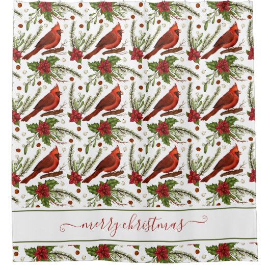 Red Cardinals Merry kerstdouchergordijn Douchegordijn (Voorkant)