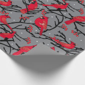 Red Cardinals Pattern Winter Woodland Kerstland Cadeaupapier (Hoek)