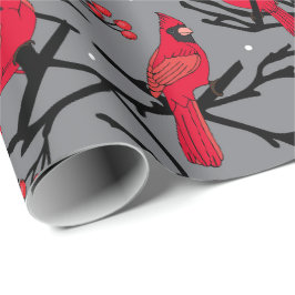 Red Cardinals Pattern Winter Woodland Kerstland Cadeaupapier