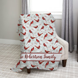 Red Cardinals Snowy Pine-kerstfamilienaam Fleece Deken