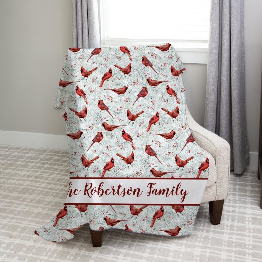 Red Cardinals Snowy Pine-kerstfamilienaam Fleece Deken