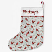 Red Cardinals Snowy Pine Pattern Kerstmis Kleine Kerstsok (Achterkant)