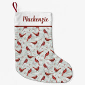 Red Cardinals Snowy Pine Pattern Kerstmis Kleine Kerstsok (Voorkant)