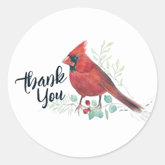 Red Cardinas Bird Art Ronde Sticker (Voorkant)