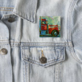 RED CARGO TRUCK BIG RIG TRUCKERS BUTTON (In situ)