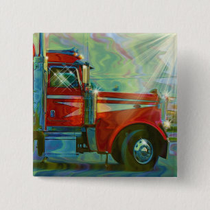 RED CARGO TRUCK BIG RIG TRUCKERS BUTTON