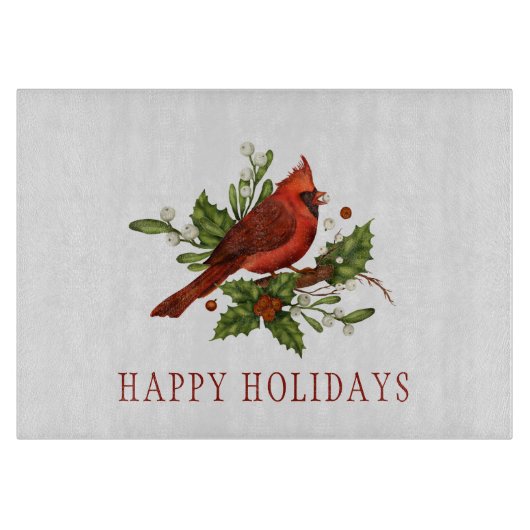 Red Carinal Holly Berries Mistletoe Kerstmis Snijplank (Voorkant)