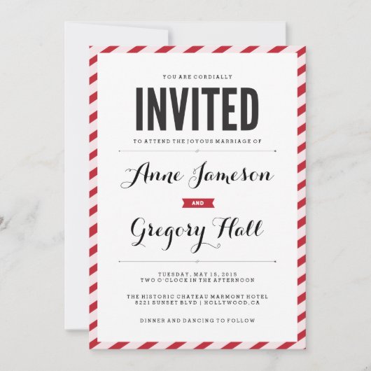 Red Carnival Stripes Modern Wedding Kaart (Voorkant)