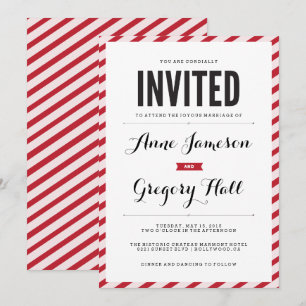 Red Carnival Stripes Modern Wedding Kaart