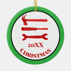 Red Carpenters Tools 2025 Kerst Keramisch Ornament