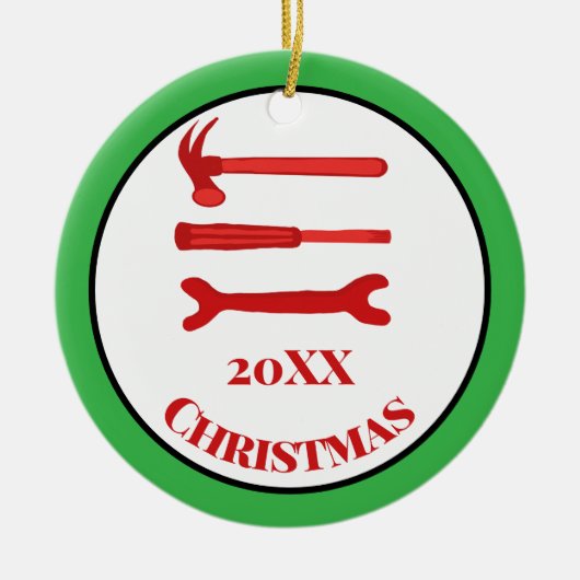 Red Carpenters Tools 2025 Kerst Keramisch Ornament (Voorkant)
