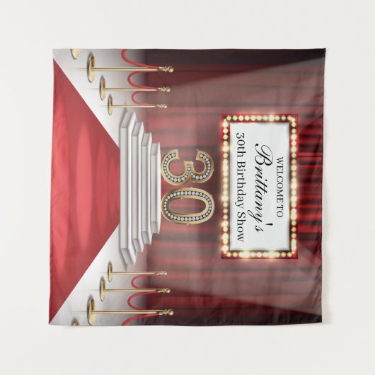 Red Carpet 30th Birthday Show Backdrop banner Wandkleed (Voorkant (horizontaal))