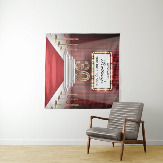 Red Carpet 30th Birthday Show Backdrop banner Wandkleed (In Situ (horizontaal))