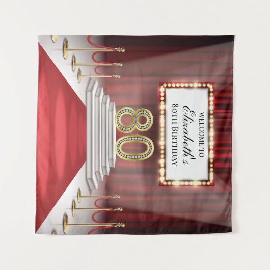 Red Carpet 80th Birthday Backdrop banner Wandkleed (Voorkant (horizontaal))