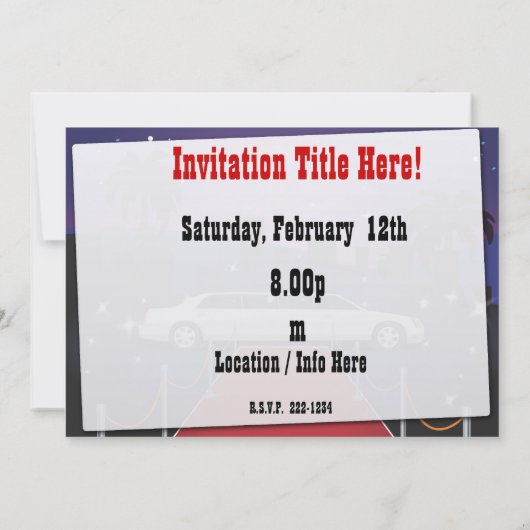 Red Carpet Celebrity Limo Kaart (Achterkant)