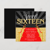 Red Carpet Gold Glam Hollywood Sweet 16 Verjaardag Kaart (Voorkant / Achterkant)